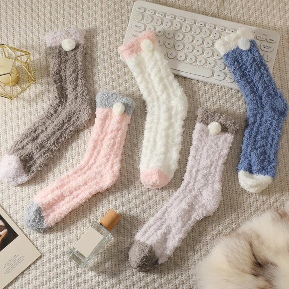 5 Pairs Fuzzy Socks for Women, Winter Warm Womens Super Soft Cozy Socks - Picture 6 of 7